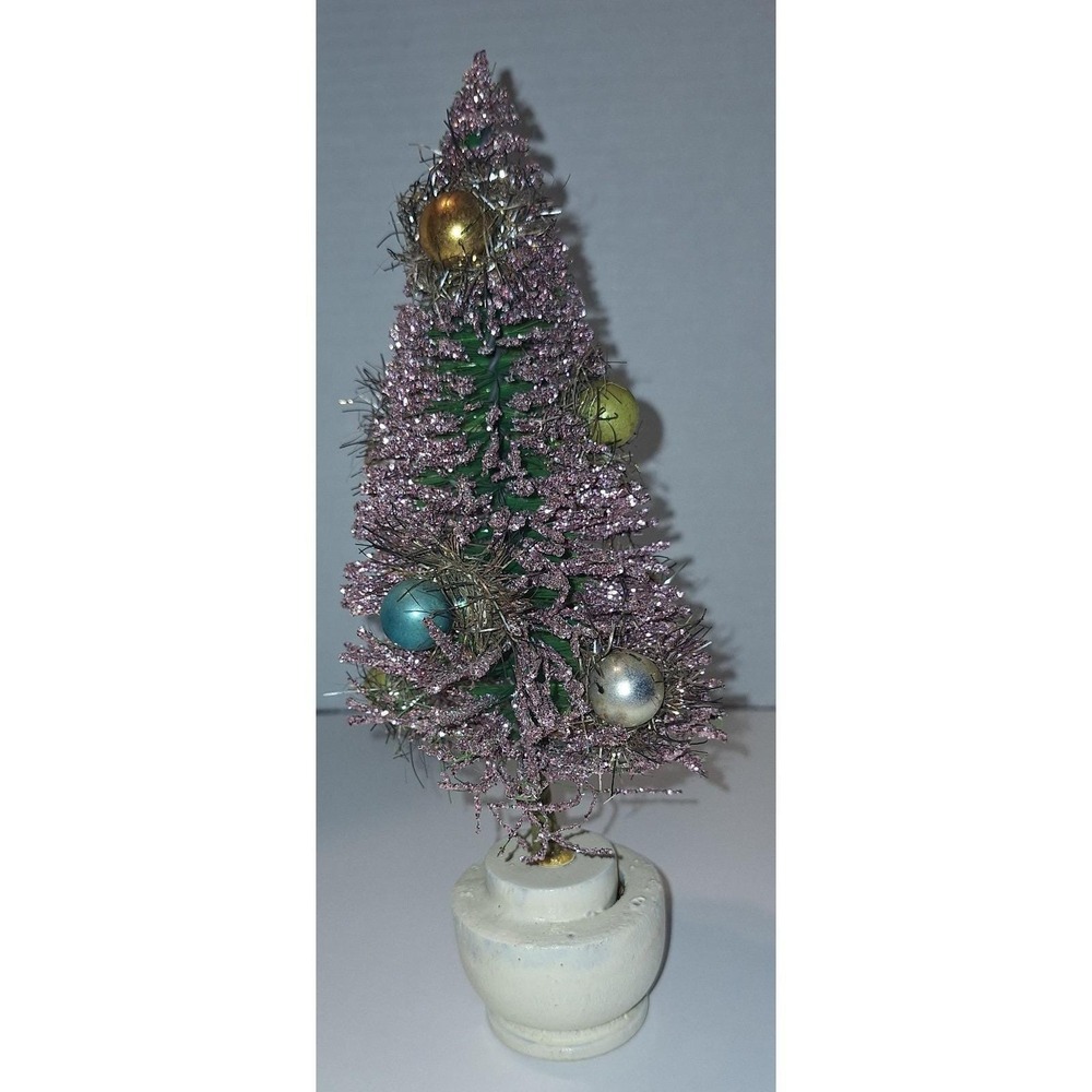 vintage 10 inch pink‎ glitter bottle brush tree mercury ornaments